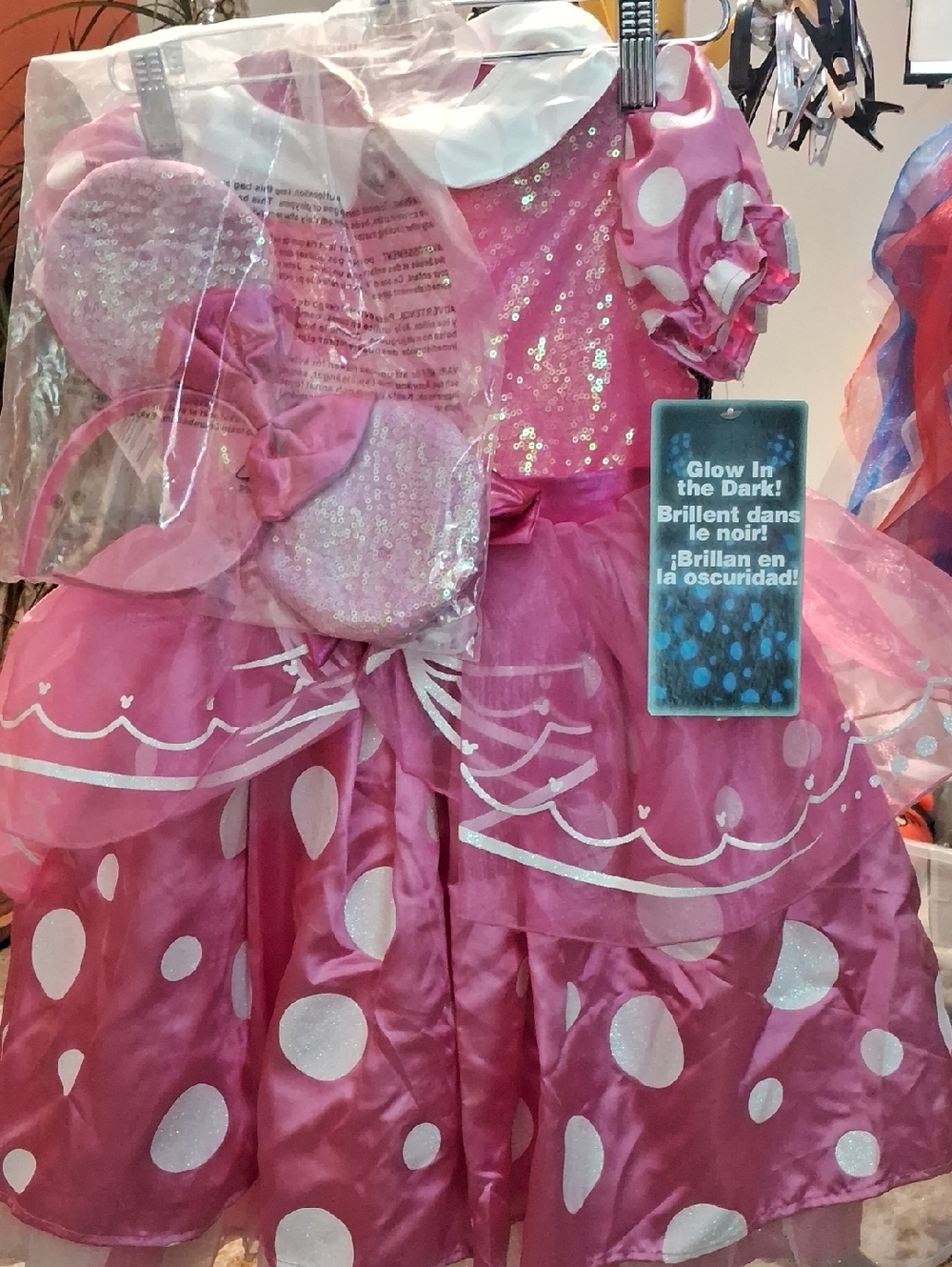 Kids Pink Polka Dot Glow-in-the-Dark Costume Dress with Ears...Disney🎉🎉🎉🎉